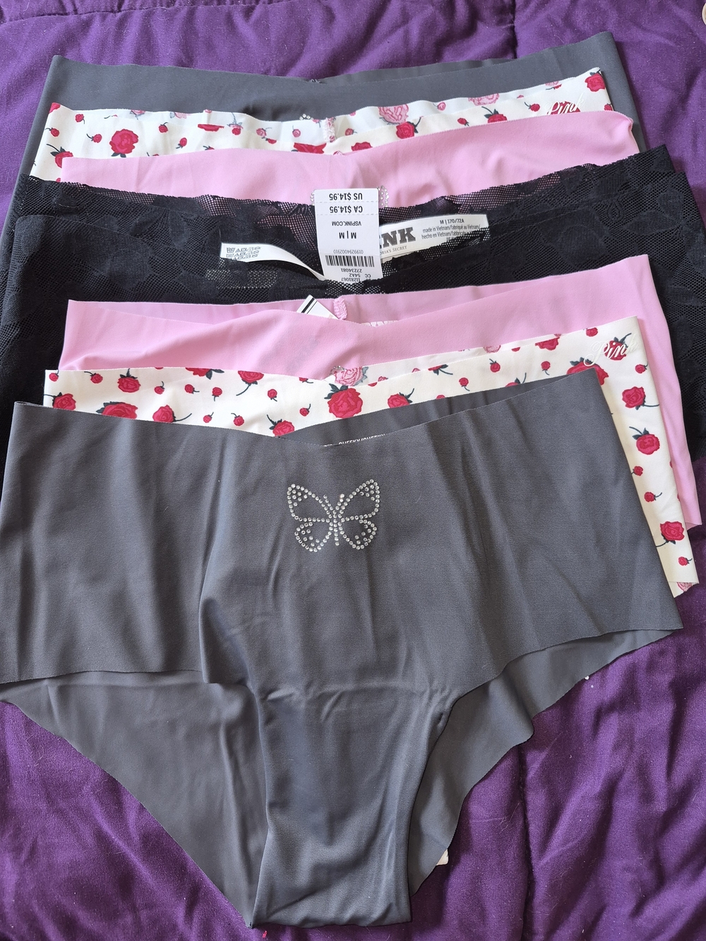 PINK Victoria's Secret Pink, Black, Floral & Gray Cheeky Panty Set (6 Pack)